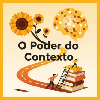 3 Dicas Que Vão Mudar Sua Escrita 1 Uma imagem abstrata e dinâmica que representa o aprendizado e a orientação, com elementos como um caminho estilizado do conhecimento, um cérebro iluminado com ideias interconectadas, ou livros transformando-se em uma escada, ilustrando 'O Poder do Contexto'.